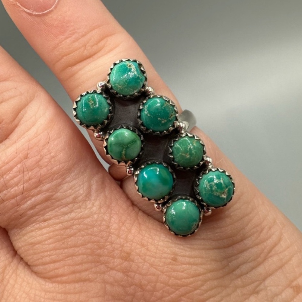 Kingman Turquoise Sterling Silver 925 Handmade Bar Ring Adjustable - Picture 10 of 10